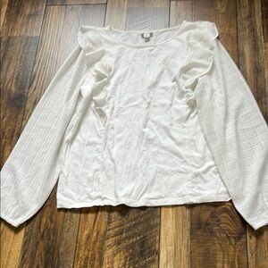 J. Crew Cream Long Sleeve Ruffled Blouse